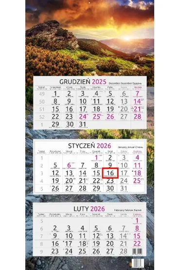 Kalendarz 2026 trójdzielny Wschód na Babiej