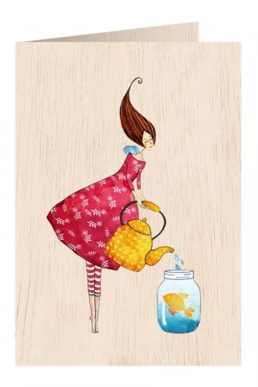 Karnet drewniany C6 + koperta Złota rybka