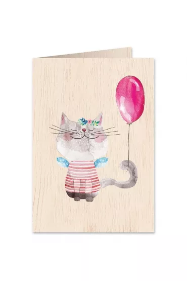 Karnet drewniany C6 + koperta Kot z balonem