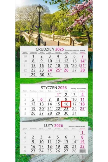 Kalendarz 2026 trójdzielny Most w parku