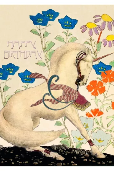 Karnet B6 brokat z kopertą Urodziny Jednorożec