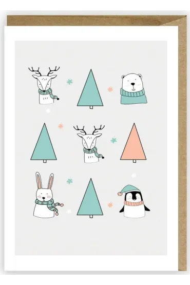 Kartka Boże Narodzenie Zimowe zwierzaki + eko koperta