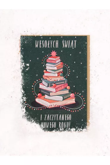 Kartka Wesołych Świąt i zaczytanego Nowego Roku