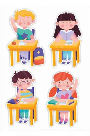 Dekoracje szkolne - Dzieci w ławkach (duży napis)