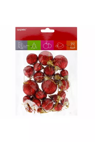 Komplet bombek dekorowanych mix rozmiarów czerw.