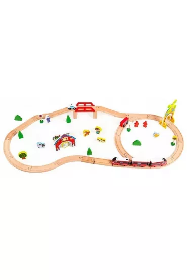 Drewniana kolejka pociąg na baterie 53 elementy