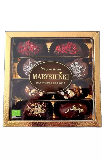 Daktyle medjool oblane ciemną czekoladą z nadzieniem i posypką bezglutenowe