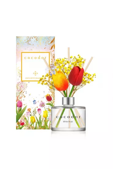 Dyfuzor zapachowy z patyczkami i prawdziwymi kwiatami Flower Tulip White Musk PDI30414