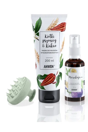 Zestaw kosmetyków do pielęgnacji włosów wysokoporowatych: olej + maska + Mohani Szczotka do mycia włosów i masażu głowy