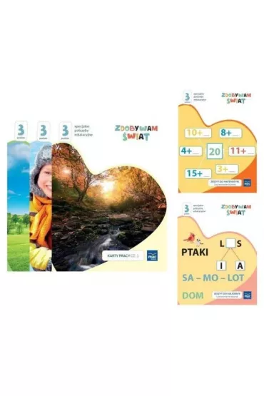 Zdobywam świat. Karty pracy. Część 1-3 + zeszyt do kaligrafii + zeszyt do matematyki. Poziom 3