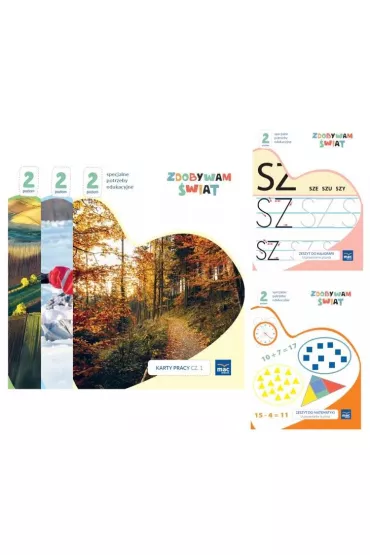 Zdobywam świat. Karty pracy. Część 1-3 + zeszyt do kaligrafii + zeszyt do matematyki. Poziom 2