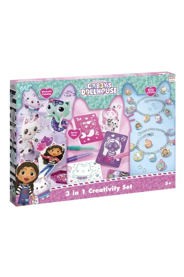 Zestaw kreatywny 3w1 brokatowe bransoletki z charmsami, pisaki dmuchane i diamentowa mozaika Koci Domek Gabi