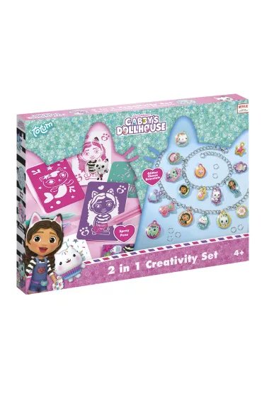 Zestaw kreatywny 2w1 brokatowe bransoletki z charmsami i pisaki dmuchane Koci Domek Gabi