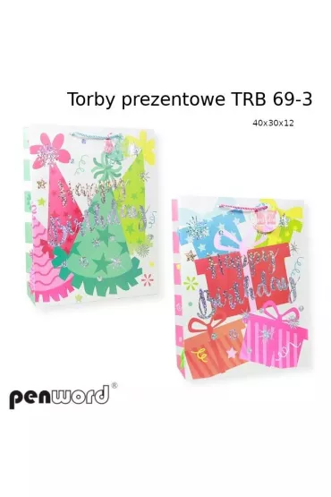 Torebka prezentowa urodzinowa 40x30x12cm MIX