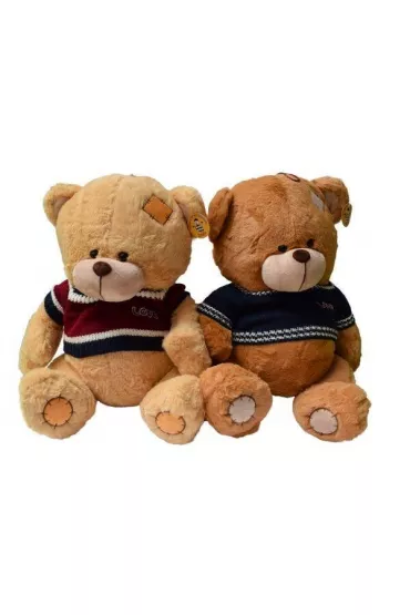 Pluszak Miś 36 cm Siedzący z łatką i w sweterku DEEF 04160 DE