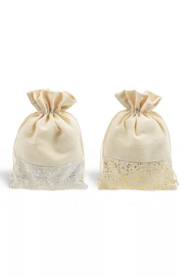 Worek materiałowy beżowy na prezent Boże Narodzenie