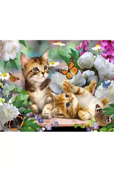 Diamentowa mozaika - Kotki dwa i motyl 1009542