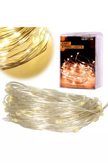 Lampki LED druciki dekoracyjne 5m 50LED świąteczne choinkowe ciepły biały