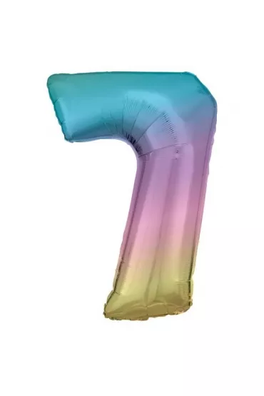 Balon foliowy cyfra 7 tęczowa pastel