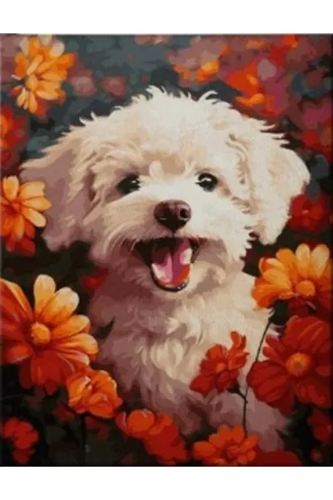 Diamentowa mozaika - Piesek w kwiatach 1009987