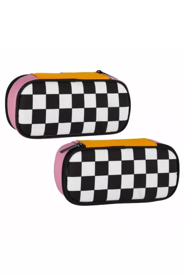 Piórnik saszetka owalna 1zamek Szachownica biała