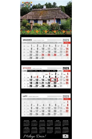 Kalendarz 2026 trójdzielny premium wiejska chata