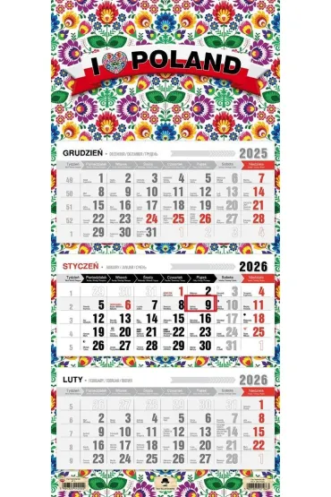 Kalendarz 2026 trójdzielny płaska główka folk