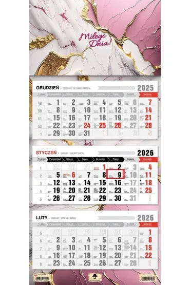 Kalendarz 2026 trójdzielny płaska główka glamour