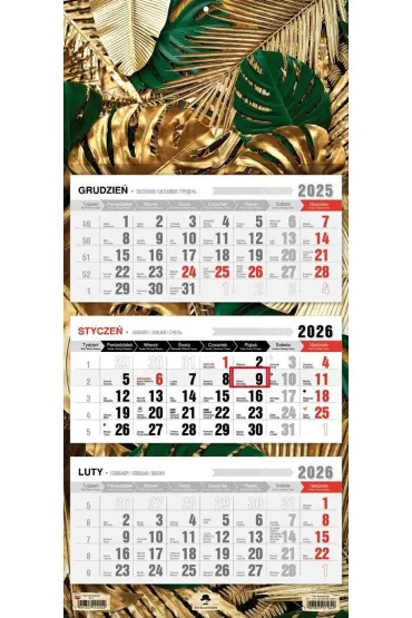 Kalendarz 2026 trójdzielny płaska główka glamour