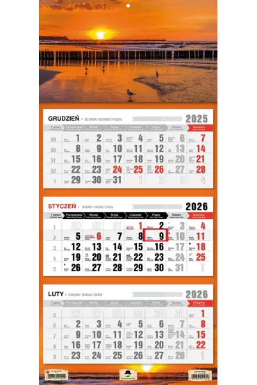 Kalendarz 2026 trójdzielny płaska główka Ustka