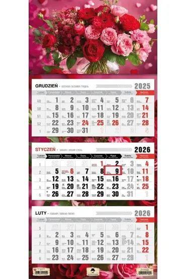 Kalendarz 2026 trójdzielny płaska główka bukiet