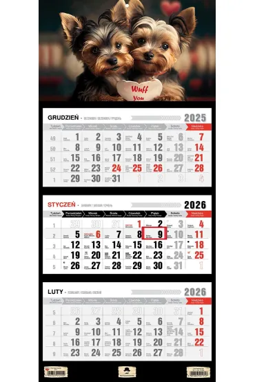 Kalendarz 2026 trójdzielny Pieski