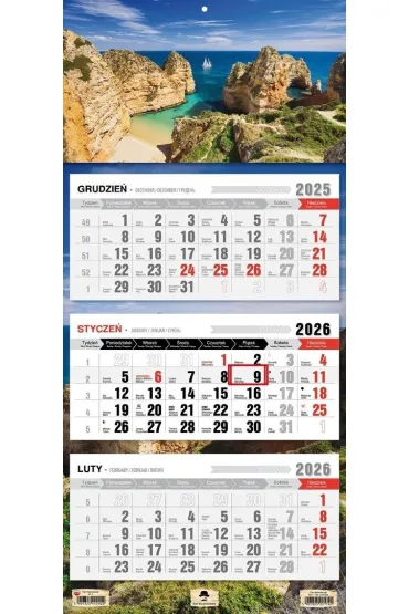 Kalendarz 2026 trójdzielny płaska główka zatoka