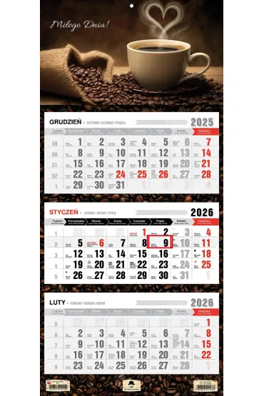 Kalendarz 2026 trójdzielny Kawa