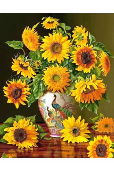 Diamentowa mozaika - Kwiaty słoneczniki w chińskim wazonie 2000572