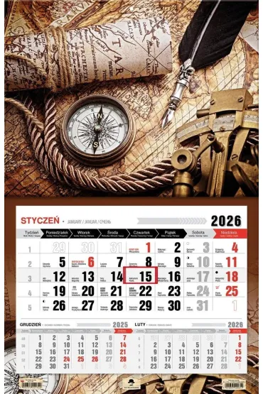 Kalendarz 2026 jednodzielny 3XL antyczna mapa