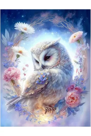 Diamentowa mozaika - Sowa biała w kwiecistej obręczy 2000274