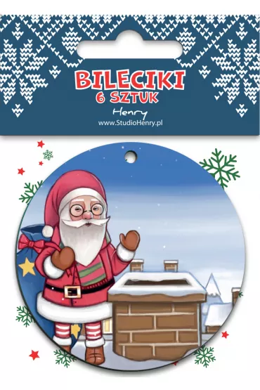 Bileciki do prezentów Mikołaj na dachu