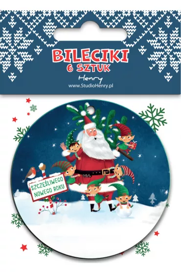 Bileciki do prezentów Mikołaj z elfami