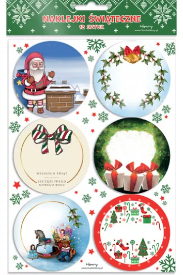 Zestaw naklejek na prezenty Mikołaj na dachu