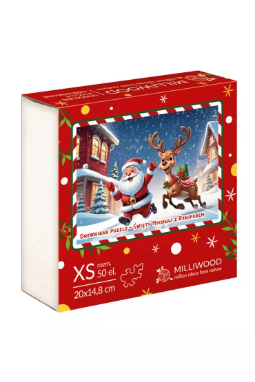 Puzzle drewniane 50 Christmas Mikołaj i Renifer