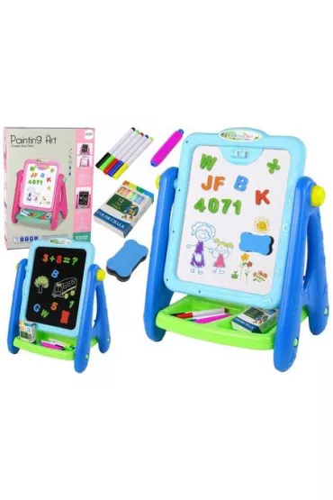 Tablica edukacyjna 2w1 niebieska kredy pisaki