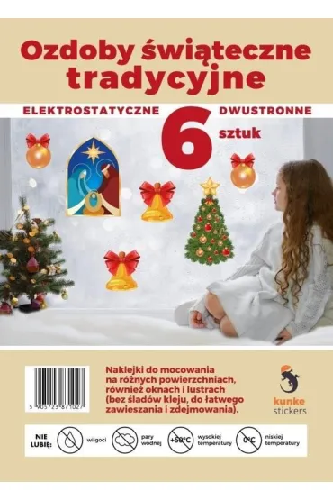Ozdoby świąteczne elektrostatyczne tradycyjne 6 szt