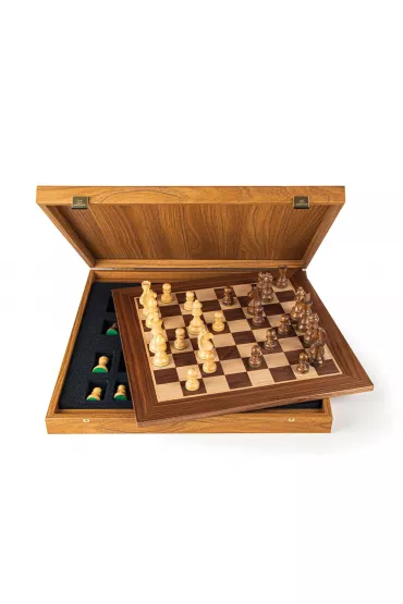 Zestaw szachowy z orzecha, 50x50cm, duży, z figurkami Staunton