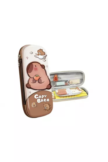 Piórnik szkolny usztywniany z kapibarą brązowy