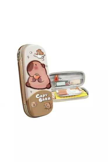 Piórnik szkolny usztywniany z kapibarą beżowy