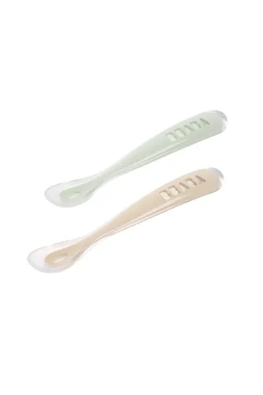 Zestaw łyżeczek silikonowych w podróżnym etui 4 m+ Clay/Misty Green