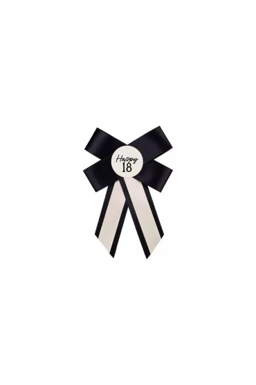 Kotylion na 18 urodziny kremowo-czarny 11x17cm