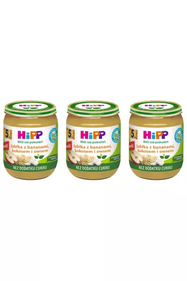 Jabłka z bananami kokosem i owsem po 5. miesiącu zestaw