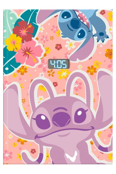 Notatnik z zegarkiem LCD Stitch LAS4202